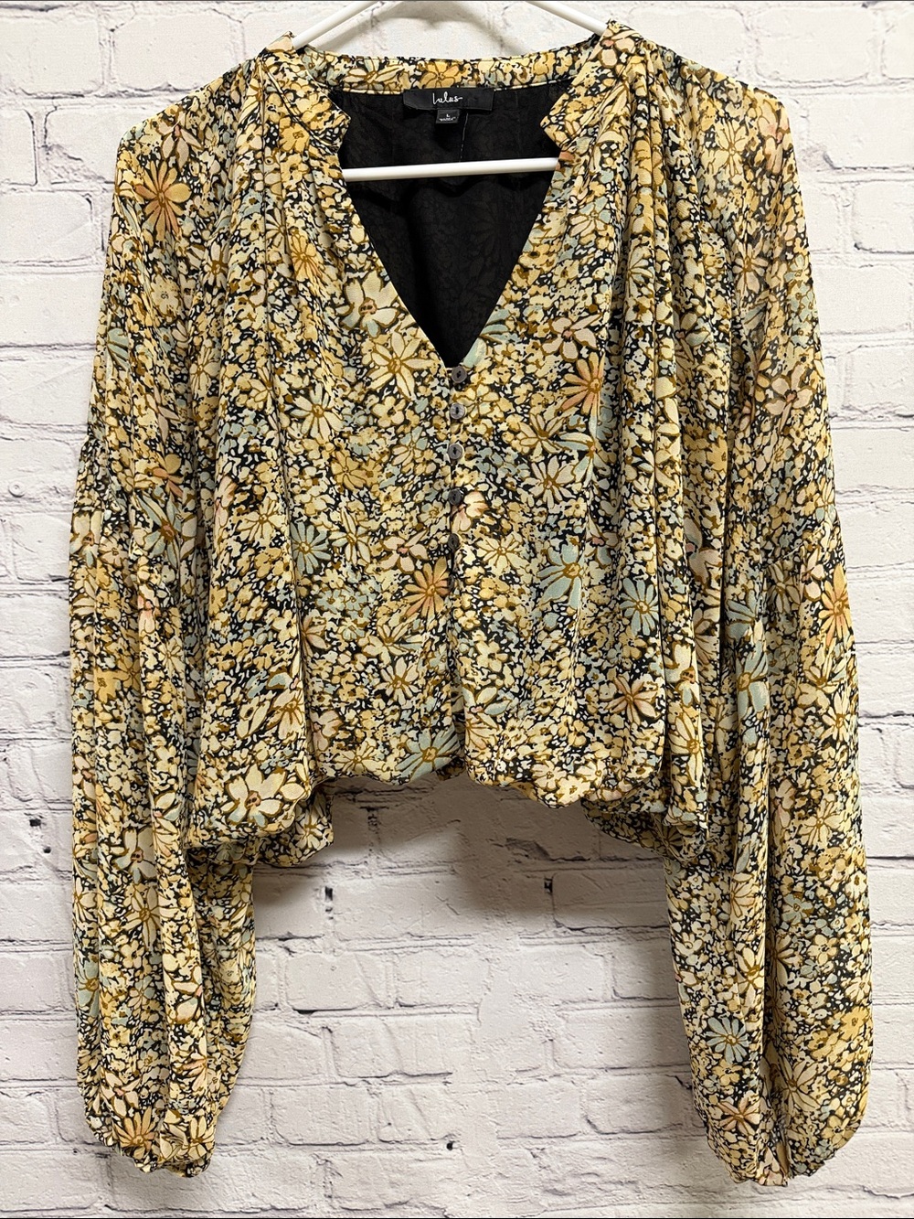 Lulus Season Of Blooms Cream Multi Floral Print Balloon Sleeve Top Beige large